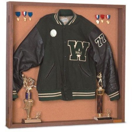 UNITED VISUAL PRODUCTS Wood Framed 4" Display Case, 36"x36", Waln, UVMCS3636-WALNUT-APRICOT UVMCS3636-WALNUT-APRICOT